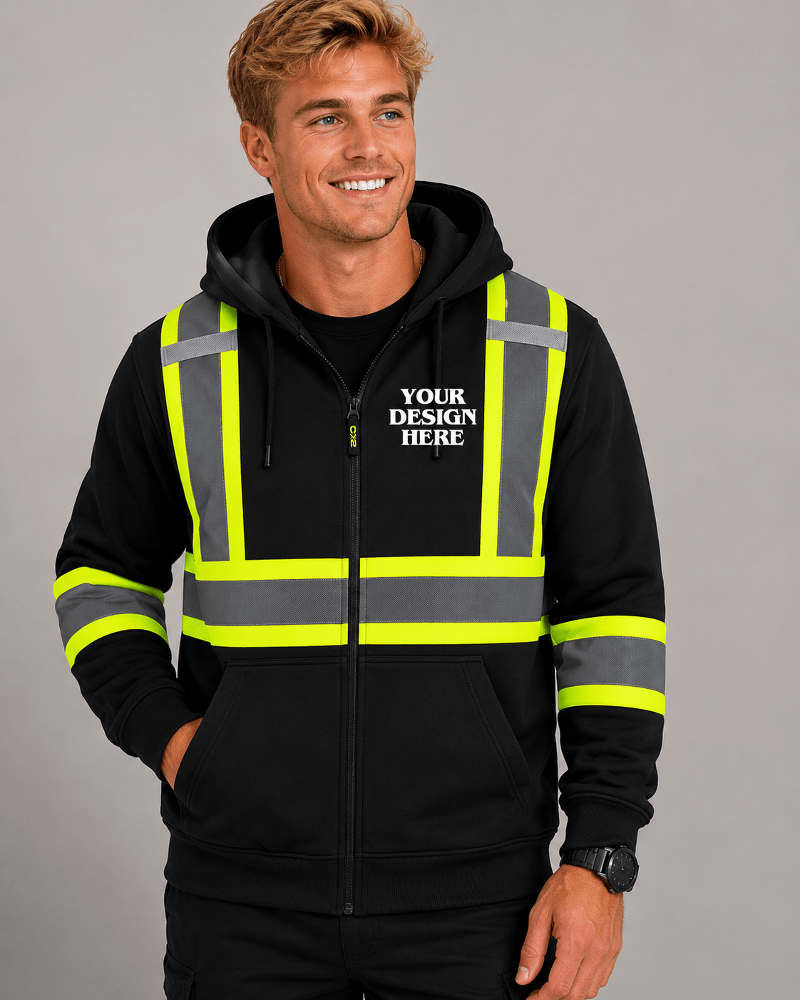 Infinity - Hi-Vis Full Zip Hooded Sweatshirt w/ Detachable Hood - L01380 - Be Proud Line | Custom Apparel